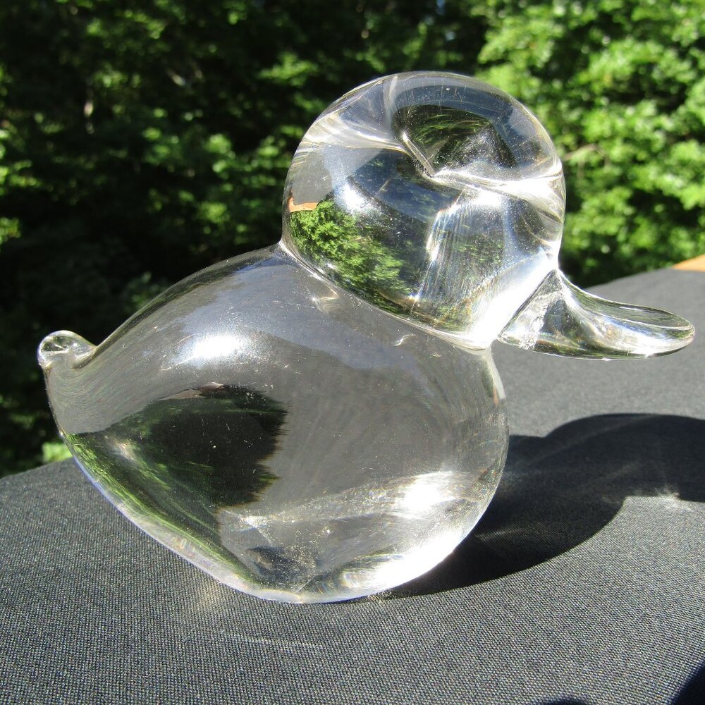 Vintage Solid Clear Art Glass Bird Figurine DuckVint Paperweight Mid Century MCM